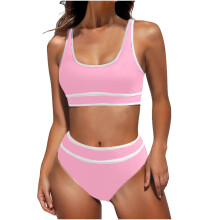 Damen-Bikini-Sets mit hoher Taille, sportliche-Rosa S