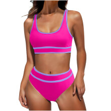 Damen-Bikini-Sets mit hoher Taille, sportliche-Rosenrot M