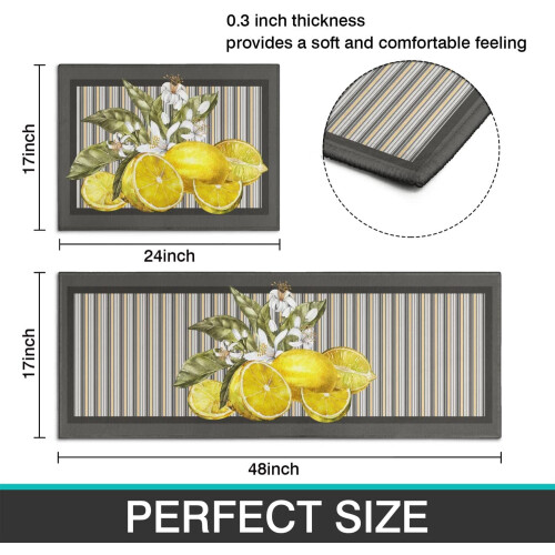 Lemon Kitchen Mat Set 2 pcs 17x24 + 17x47 in 2