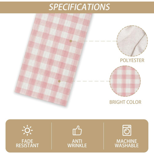 Linen Table Runner Pink White Buffalo Check 13x108 in 1