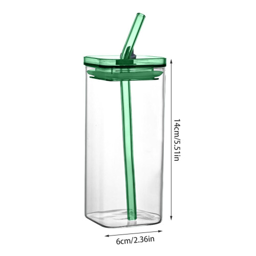 Hitzebeständiger Glasbecher mit Deckel und Strohhalm, 400 ml 2