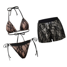Bathing Suit Set for Women Three Piece Flexible Quick-Black XS