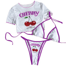 3-teiliges Tankini-Badeanzug-Set für Damen-weiß lila1 Kante1 S
