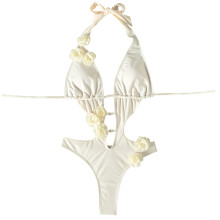 Women Piece Plunging V Neck Monokini Swimsuit with-milky M