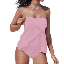 Strapless Tankini Swimsuits for Women 2 Piece Bathing-Pink XL
