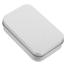 Scatola rettangolare in latta con coperchio, contenitore in metallo argentato.