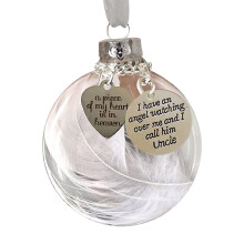 Clear Memorial Christmas Ornament – Feather Ball with 'A