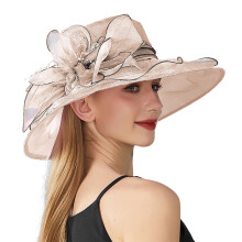 Women's Wide-Brim Sun Hat with Floral Decor, Pink
