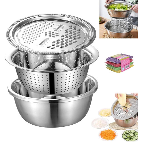 3-in-1 Stainless Steel Grater Basin Set