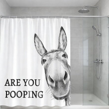 Funny Donkey Shower Curtain with Hooks, Polyester, 90x180cm