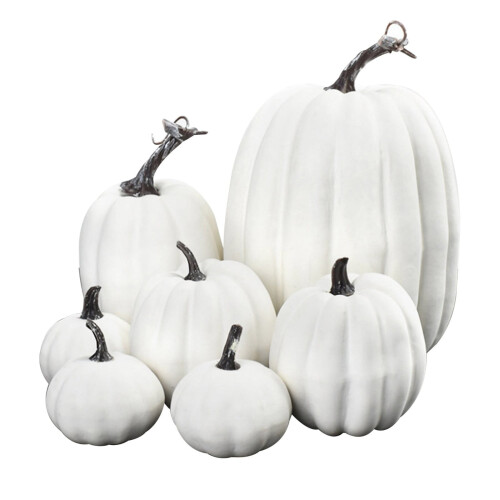 6 White Artificial Pumpkins Set – Realistic Foam,
