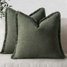 Housses de coussin en lin vert fusil neutre 45 x 45 cm (18 x 18 pouces) - Lot de