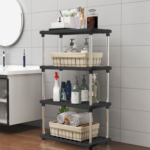 4-Tier Plastic Storage Shelf Unit, Black, 80x42x22cm