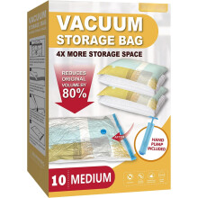10 bolsas medianas para almacenamiento al vacío con bomba manual