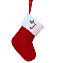 Initial Christmas Stocking – Red & White Knit, 7.9 in