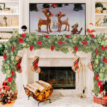 Rattan Christmas Garland with Red Fruit & Flowers, 180cm
