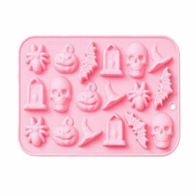 Formă de ciocolată din silicon pentru Halloween – Mormânt de craniu de dovleac și liliac