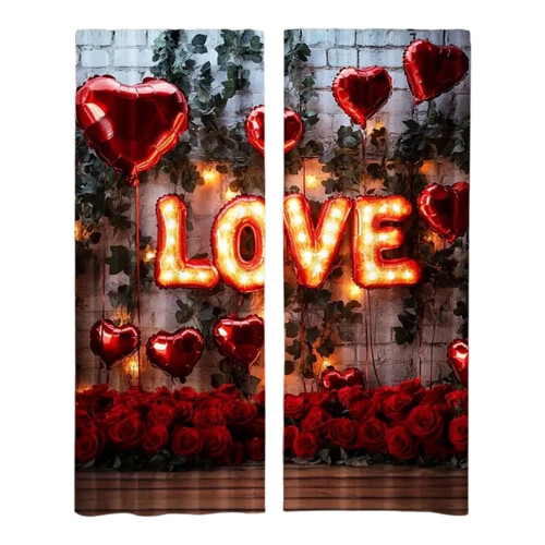 Red Rose Valentine's Day Curtains, Polyester, 1 Pair