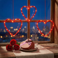 3-Pack Red Heart LED Window Lights with Timer