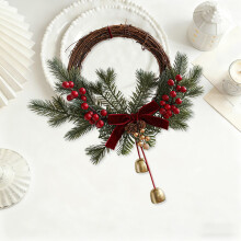 Plastic Rattan Christmas Wreath with Red Bow, 35x25x8cm
