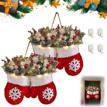 LED Mitten Christmas Wreath with Auto Timer, 35 cm