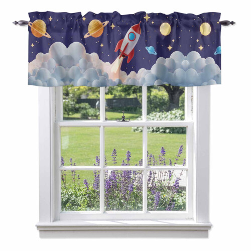 Rocket Space Planet Valance 54x18in Rod Pocket