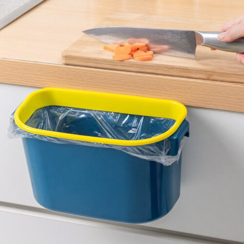 Under-Cabinet Hanging Trash Can Blue Plastic Space-Saving