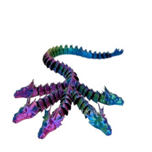 Figurină dragon cu mai multe capete, imprimată 3D, violet și verde, 36 cm