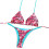 Women Print Triangular Swimsuit Set with-pink leaves M 1