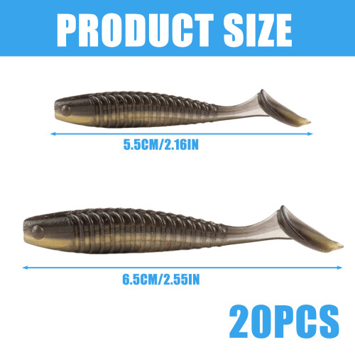 20 stuks Paddle Tail Swimbaits Lokt Crankbaits T Tail-55 mm D 2