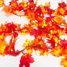 Maple Leaf Garland with 50 Warm Bulbs, 10ft, Indoor Outdoor