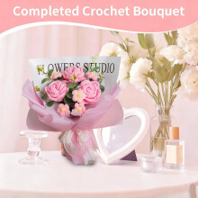 Handmade Crochet Puff Flower Bouquet Pink 14 inch