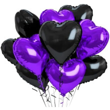 12 pcs 18 inch Heart Foil Balloons Black and Purple