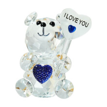 Crystal Bear Ornament 'I Love You' - Blue & Red Set of 2
