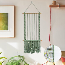 Boho macrame wall decor frame set green