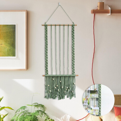 Boho macrame wall decor frame set green