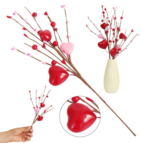 5-Piece Valentine's Artificial Flower Picks with Red Hearts