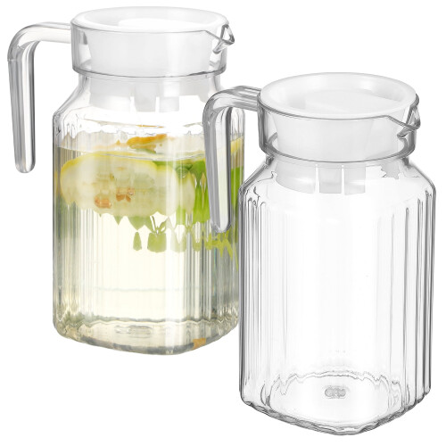 2-Pack Clear Plastic Pitcher with Lid, 600ml, for Milk or