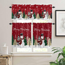 Weihnachtliches kariertes Küchengardinen-Set, 27,5 x 24 Zoll, 3-teilig