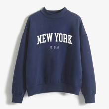 Women's O-Neck Long Sleeve Pullover Sweatshirt Navy L