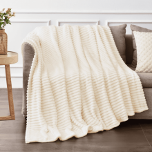 King Size Striped Beige Fleece Blanket 90x108 in