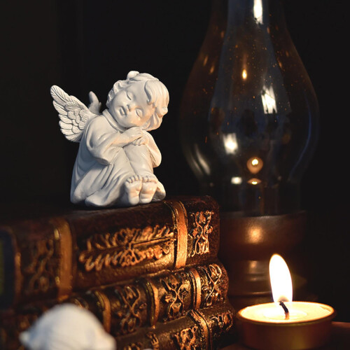 Resin Angel Figurine Praying Style White Decor