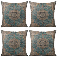 Boho-Kissenbezüge aus blauem Leinen, 4er-Set, 45 x 45 cm