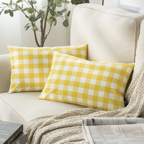 Sett med gingham-puter Gul Hvit 30x50 cm