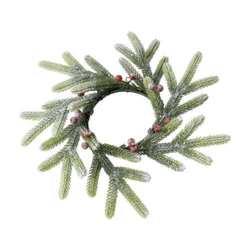 Christmas Candle Ring with Red Berries & Pine Needles 1
