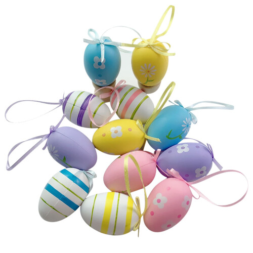 Fabric-Wrapped Easter Hanging Eggs with Bows – 12 Pack 1