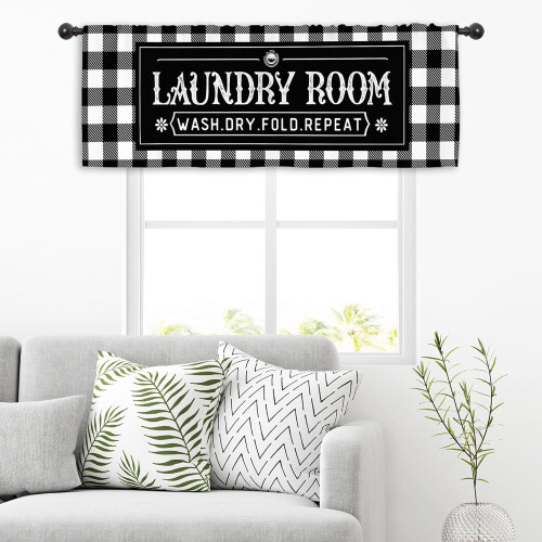 Black and White Checkered Laundry Room Curtain Valance 54" 1