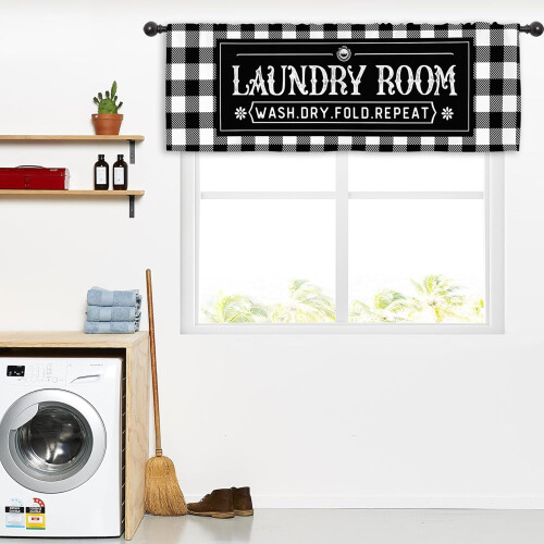 Black and White Checkered Laundry Room Curtain Valance 54" 2