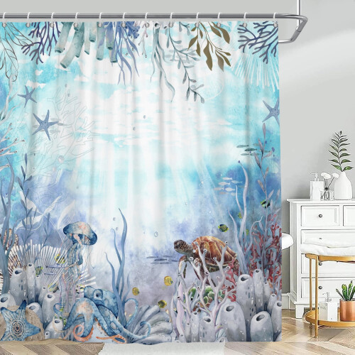 Sea Turtle Shower Curtain 72x72 Inch Polyester 1