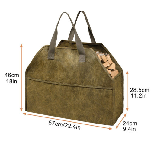 Τσάντα Tote από καμβά σε χρώμα καυσόξυλων λαδί 57x24x46εκ. 1